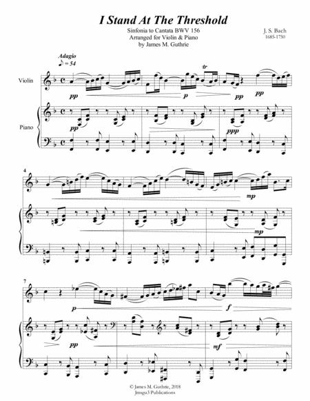 Bach I Stand At The Threshold For Violin Piano Sheet Music