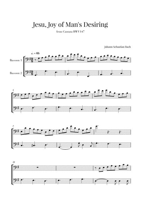 Free Sheet Music Bach Jesu Joy Of Mans Desiring For 2 Bassoons