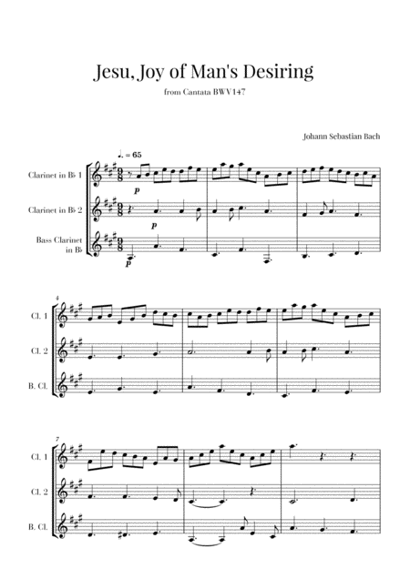 Bach Jesu Joy Of Mans Desiring For 2 Clarinets And Bass Clarinet Sheet Music