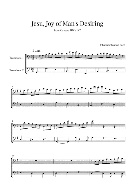 Free Sheet Music Bach Jesu Joy Of Mans Desiring For 2 Trombones