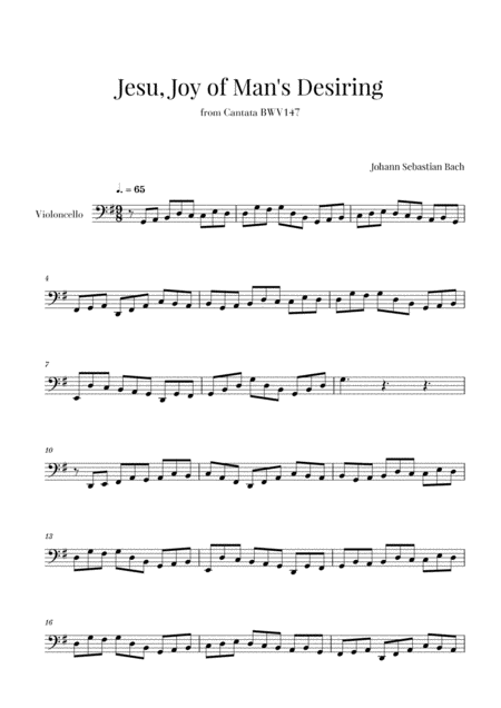 Bach Jesu Joy Of Mans Desiring For Cello Sheet Music