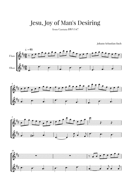 Free Sheet Music Bach Jesu Joy Of Mans Desiring For Flute And Oboe