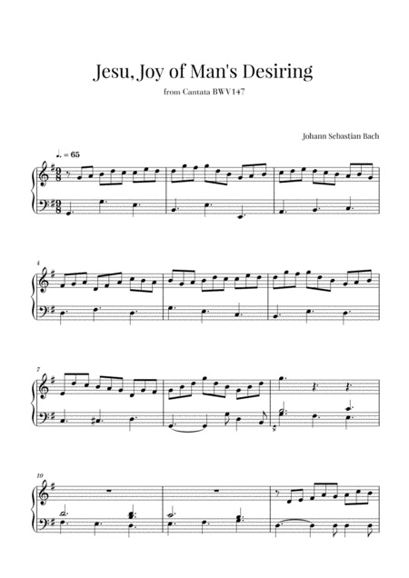 Bach Jesu Joy Of Mans Desiring For Piano Solo Sheet Music