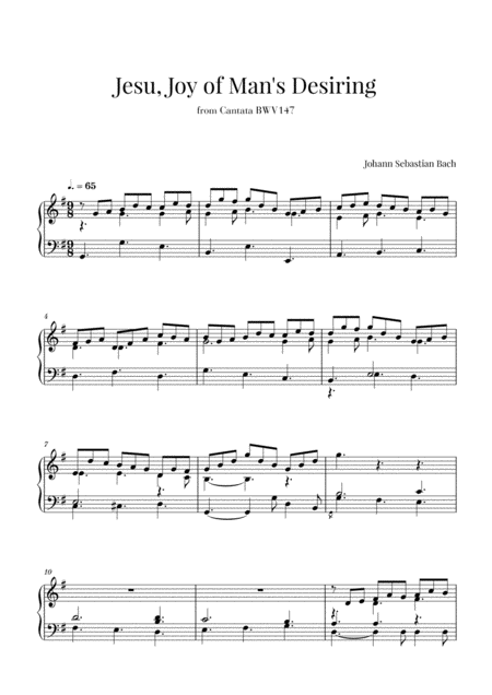 Bach Jesu Joy Of Mans Desiring Piano Solo Sheet Music