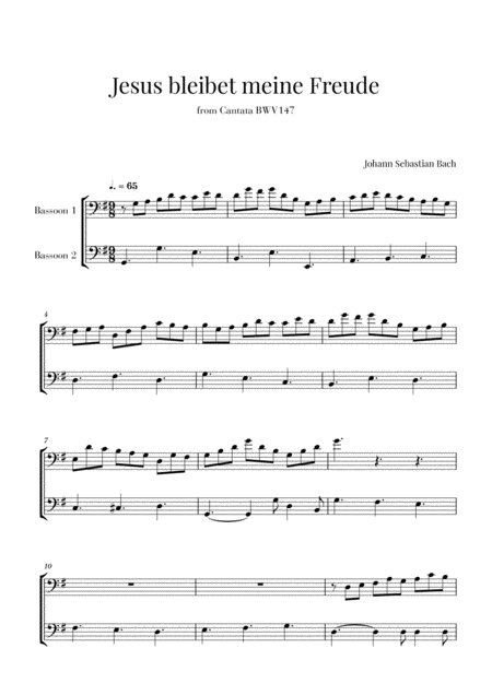 Bach Jesus Bleibet Meine Freude For 2 Bassoons Sheet Music