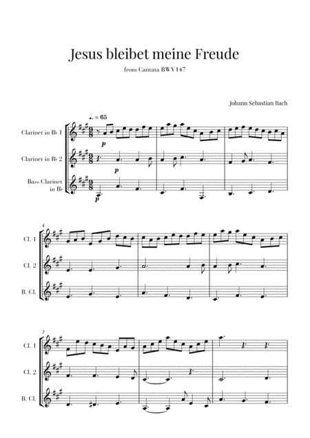 Free Sheet Music Bach Jesus Bleibet Meine Freude For 2 Clarinets And Bass Clarinet