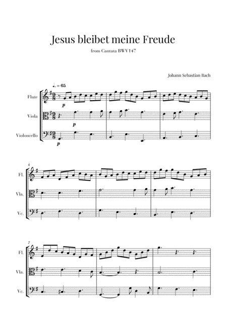 Free Sheet Music Bach Jesus Bleibet Meine Freude For Flute Viola And Cello