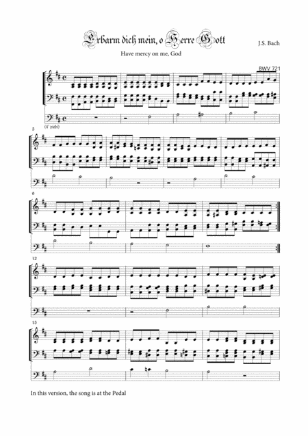 Bach Js Bwv 721 Erbarm Dich Mein O Herre Gott For Organ Sheet Music