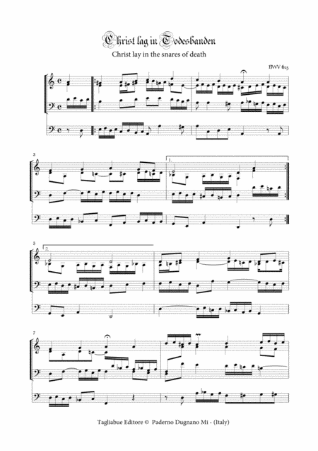 Bach Js Christ Lag In Todesbanden Bwv 625 For Organ 3 Staff Sheet Music