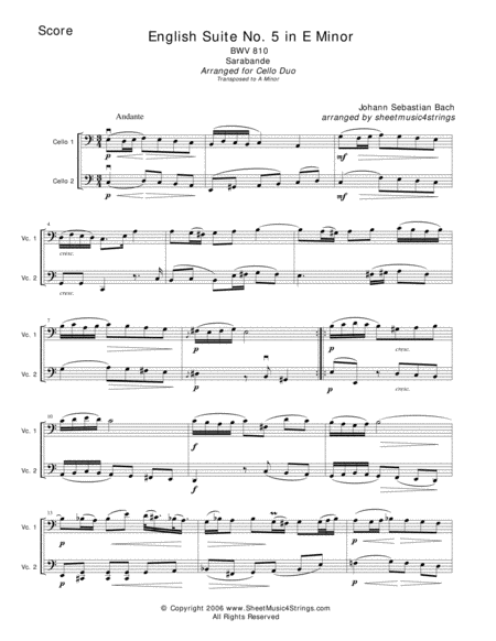 Bach Js Sarabande For Two Cellos Sheet Music