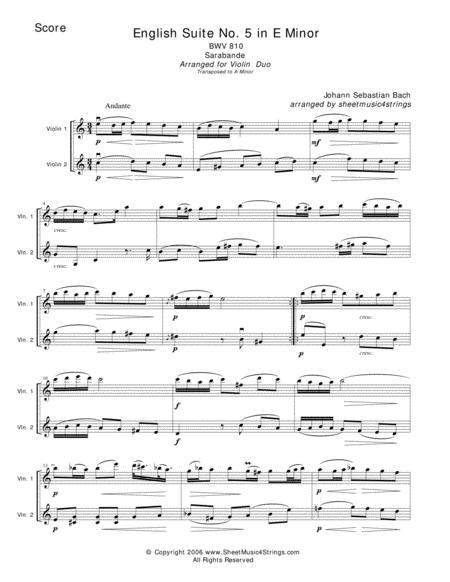 Bach Js Sarabande For Two Violins Sheet Music