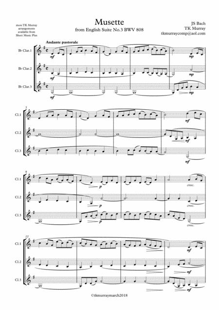 Bach Musette 3 Clarinets Clarinet Trio Clarinet Group Sheet Music