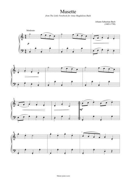Free Sheet Music Bach Musette From The Little Notebook Easy Piano Arrangement