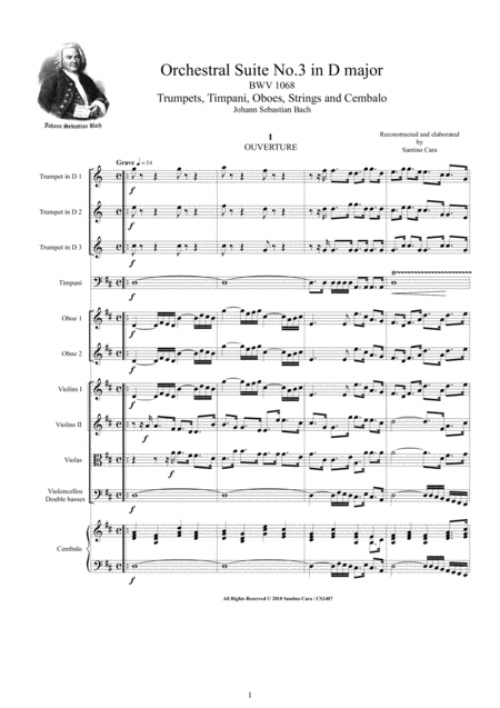 Free Sheet Music Bach Orchestral Suite No 3 In D Major Bwv 1068 For Trumpets Timpani Oboes Strings And Cembalo