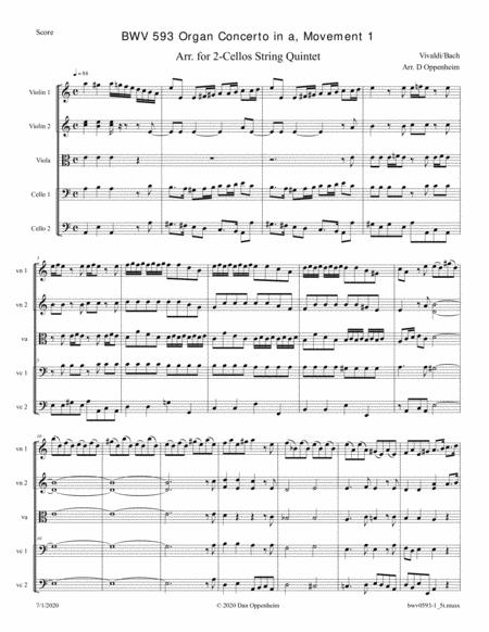 Free Sheet Music Bach Organ Concerto In A Minor After Vivaldi Movement 1 Arr For 2 Cellos String Quintet