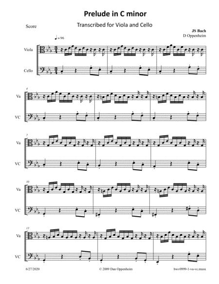 Free Sheet Music Bach Prelude For Lute In C Minor Bwv 999 Arr For Viola And Cello