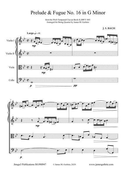 Bach Prelude Fugue No 16 In G Minor Bwv 885 For String Quartet Sheet Music