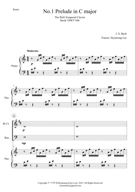 Bach Prelude No 1 For Woodswinds Pno Sheet Music