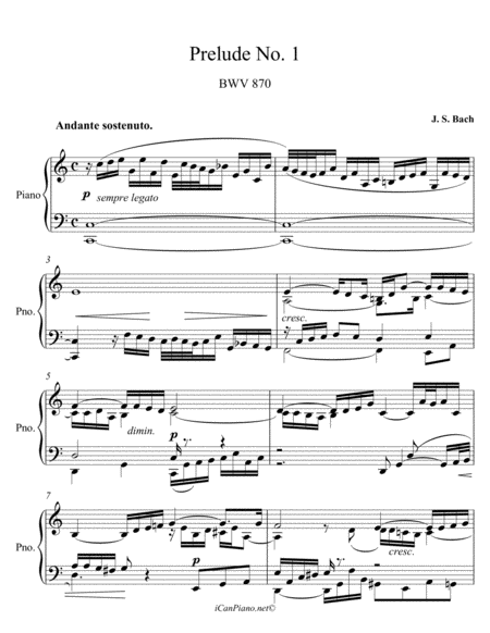 Bach Prelude No 1 In C Major Bwv 870 Sheet Music