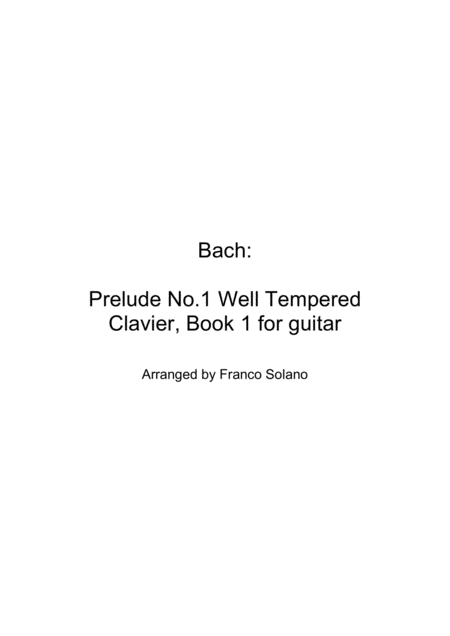 Bach Prelude No 1 Well Tempered Clavier Book 1 For Guitar Sheet Music