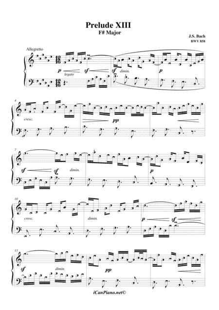 Bach Prelude No 13 Bwv 858 Icanpiano Style Sheet Music