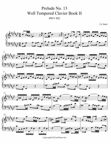 Free Sheet Music Bach Prelude No 13 Bwv 882 Well Tempered Clavier Book Ii