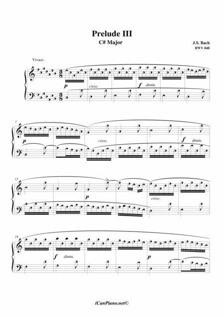 Bach Prelude No 3 Bwv 848 Icanpiano Style Sheet Music