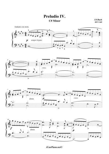 Bach Prelude No 4 Bwv 849 Icanpiano Style Sheet Music