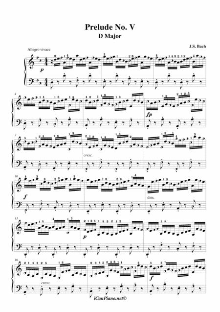 Bach Prelude No 5 Bwv 850 Icanpiano Style Sheet Music