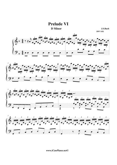 Free Sheet Music Bach Prelude No 6 Bwv 851 Icanpiano Style