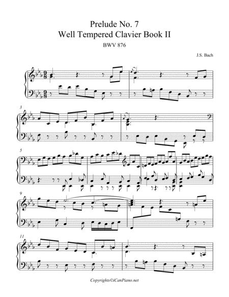 Free Sheet Music Bach Prelude No 7 Bwv 876 Well Tempered Clavier Book Ii