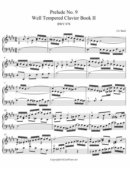 Free Sheet Music Bach Prelude No 9 Bwv 878 Well Tempered Clavier Book Ii