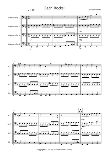 Bach Rocks For Cello Quartet Sheet Music