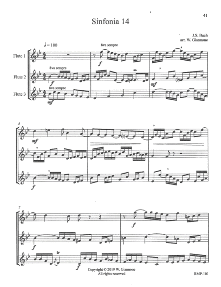 Bach Three Part Invention 14 For 3 Flutes Score Sheet Music