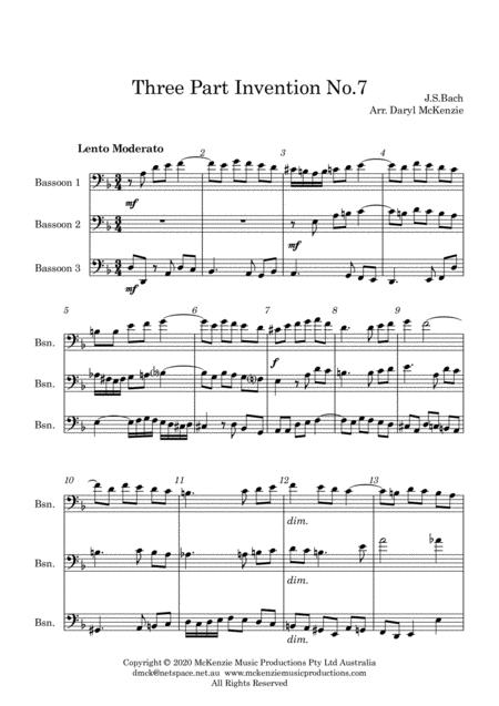 Bach Three Part Invention No 7 For Bassoon Trio Sheet Music