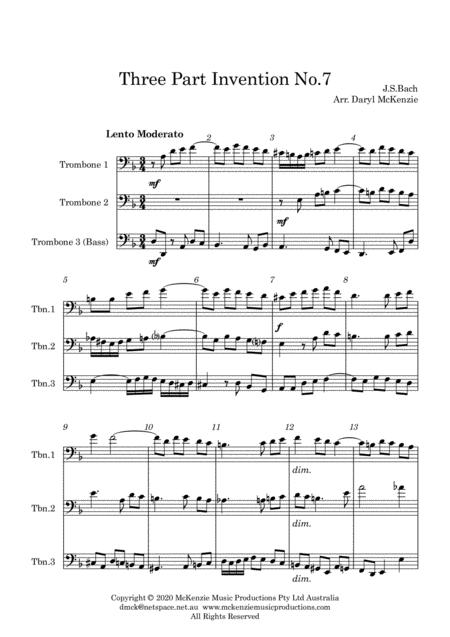 Free Sheet Music Bach Three Part Invention No 7 For Trombone Trio