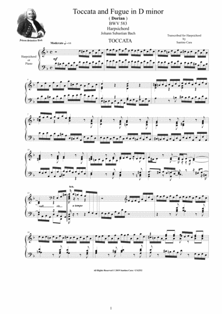 Bach Toccata And Fugue In D Minor Dorian Bwv538 For Harpsichord Or Piano Sheet Music