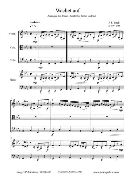 Bach Wachet Auf For Piano Quartet Sheet Music