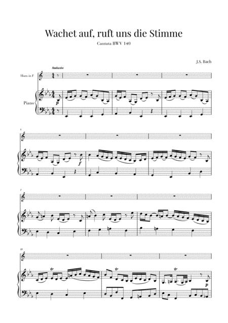 Free Sheet Music Bach Wachet Auf Ruft Uns Die Stimme Bwv 140 For French Horn And Piano