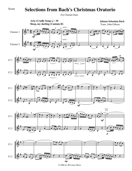 Bachs Christmas Oratorio Selections For Clarinet Duet Sheet Music