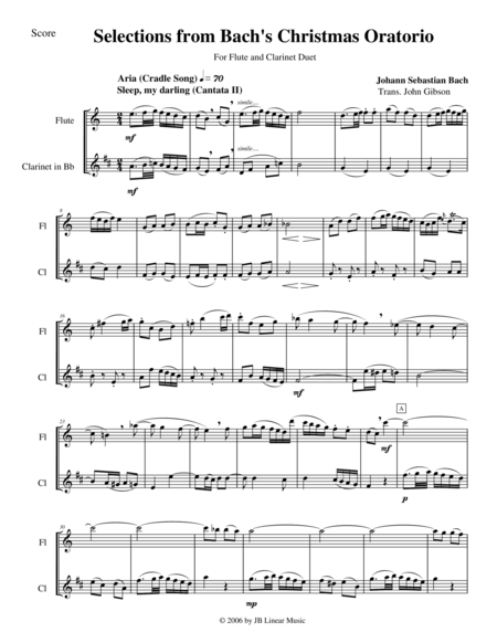 Free Sheet Music Bachs Christmas Oratorio Selections For Flute And Clarinet Duet