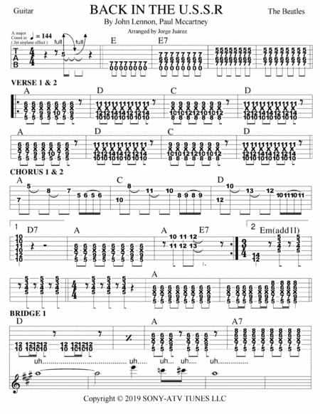 Back In The Ussr Guitar Tab Sheet Music