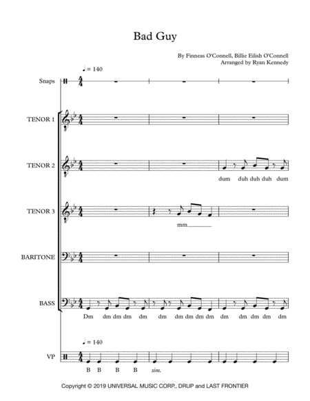 Bad Guy A Cappella Tttbb Sheet Music