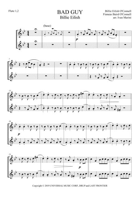 Free Sheet Music Bad Guy By Billie Eilish For Flute Oboe Solo Or Duo