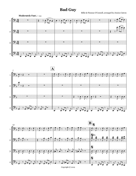 Bad Guy Cello Quartet Or Ensemble Sheet Music