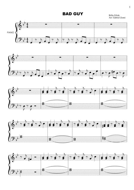 Free Sheet Music Bad Guy Easy Piano For Beginners