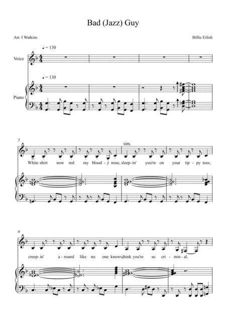 Free Sheet Music Bad Guy For Jazz Singer And Piano