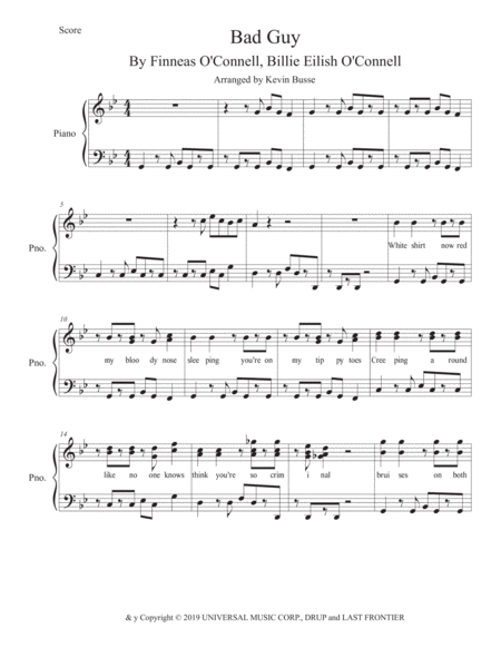 Bad Guy For Solo Piano Sheet Music