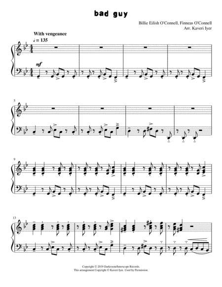 Bad Guy Intermediate Piano Sheet Music