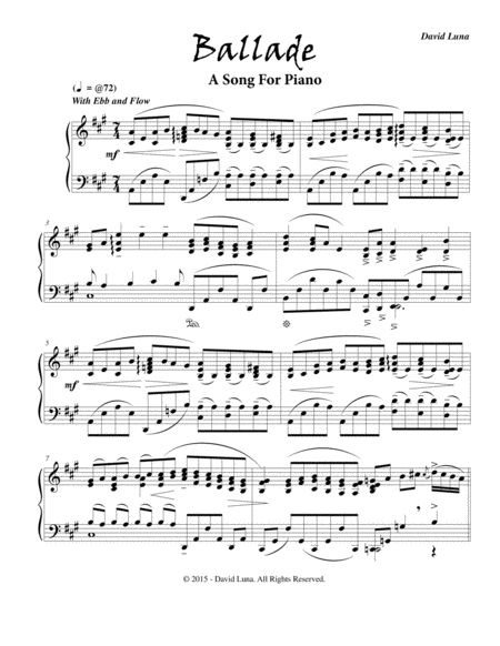 Ballade A Song For Piano Sheet Music